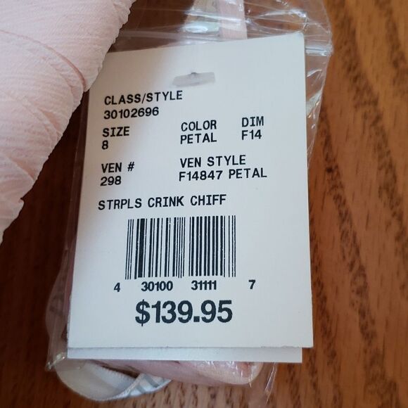 NWT David's Bridal Light Peach (Petal) Strapless Crinkle Chiffon Dress Sz 8 - Picture 2 of 6